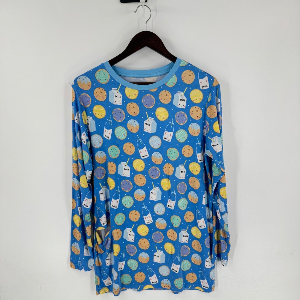 Little Sleepies‎ Blue Milk and Cookies Lunaluxe Bamboo Long Sleeve Pajama Top M